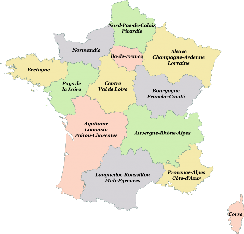 Carte des régions de France.